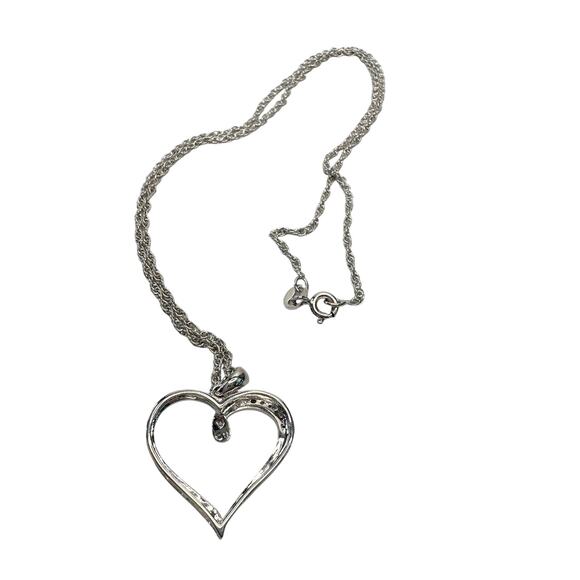 Heart Pendant with Diamond Accent - Rhodium Plated with 15" chain - Picture 6 of 12